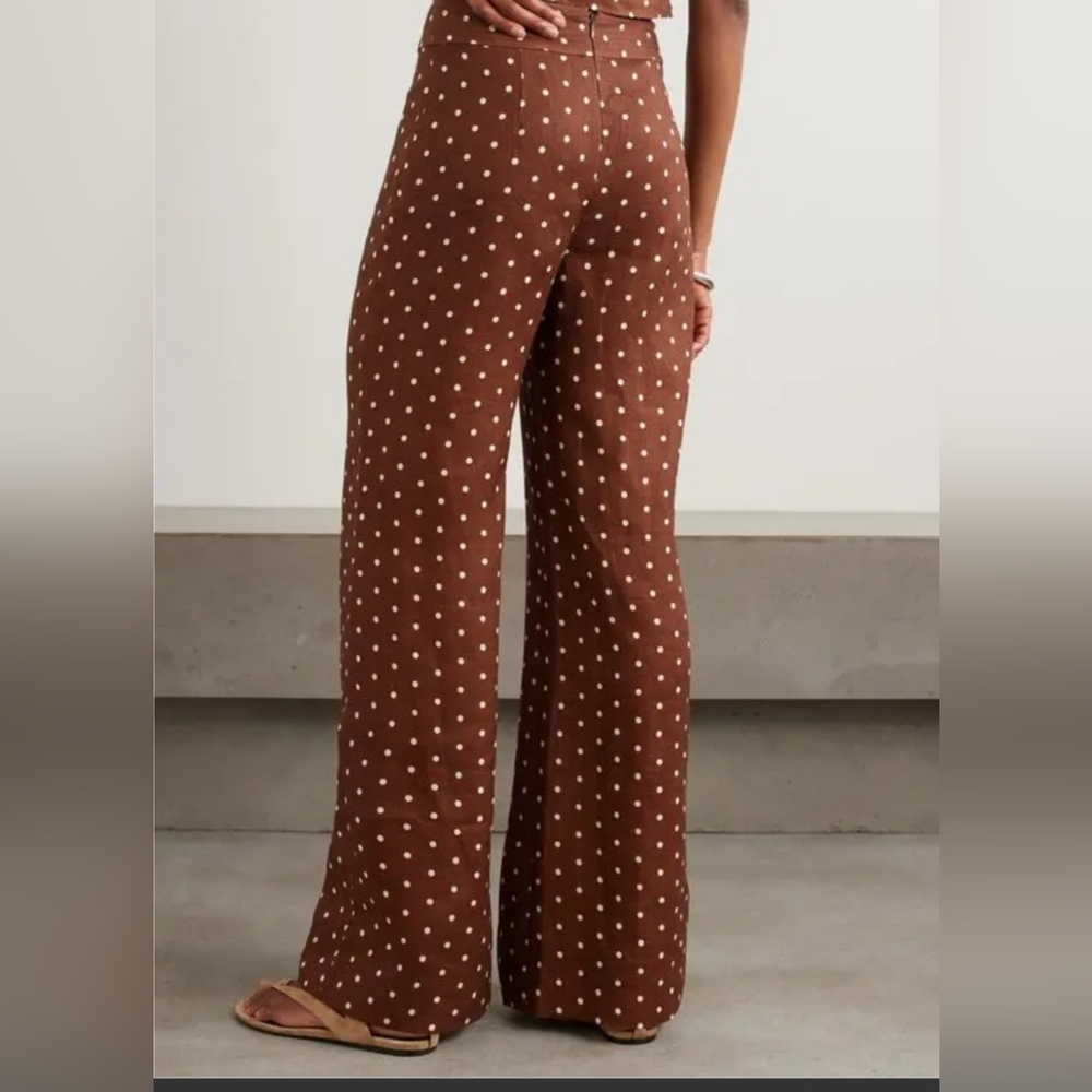 Brown Polka Dot Wide-Leg Pants